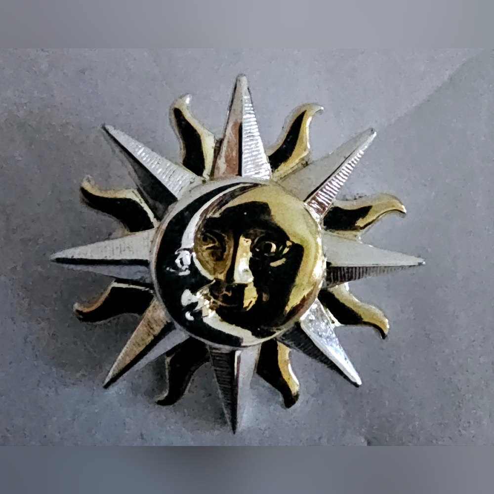 Anne Klein silver moon gold sun faces brooch classic all American luxury - Picture 2 of 5